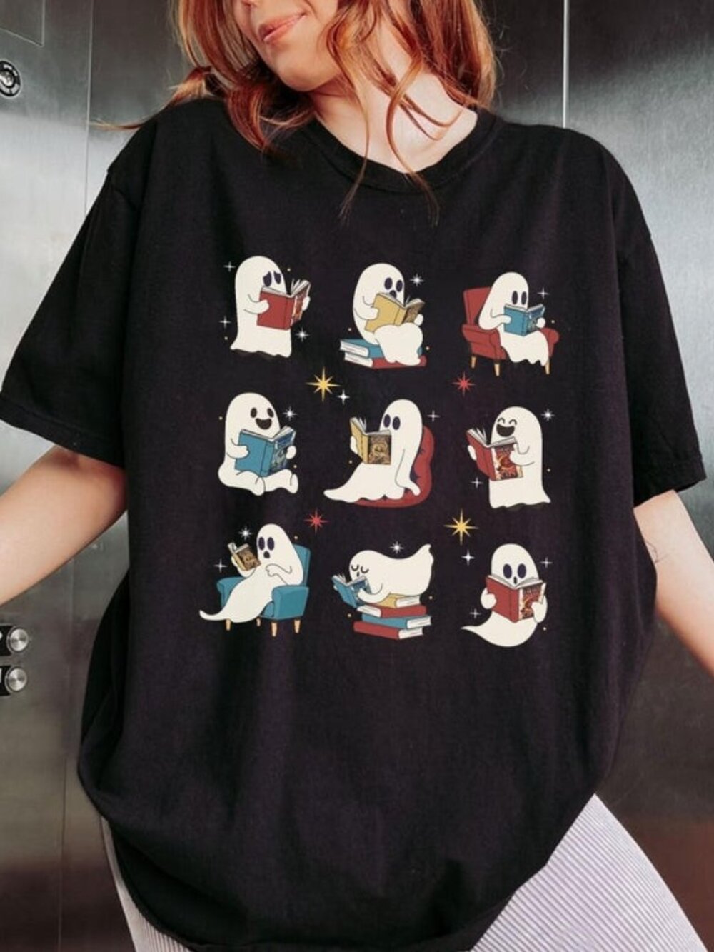 Ghost Reader T-shirt, Fantasy City Bookish Halloween Tee